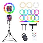 Herrfilk 33 cm Large LED Ring Light with 160 cm Tripod and Mobile Phone Tablet Stand, Music RGB Ring Light Set, 3 Light Colours + 12 Brightnesses, 48 RGB Light Modes, for Selfie, Tik Tok Vlog, YouTube, Makeup