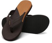 ChayChax Mens Two-Tone Flip Flops with Arch Support Comfort Beach Thong Sandals Indoor Outdoor, Brown Gold, 8.5