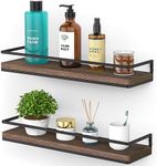 Meangood Floating Shelves Wall Mounted Set of 2, Rustic Wood Wall Storage Shelves for Bedroom,Living Room,Bathroom, Kitchen Brown