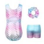 JiAmy Gymnastics Leotards for Girls with Short, Kids Athletic Crisscross Back Dancewear Gymnastics Athletic Outfit 3Pcs for Kids 3-12 Years