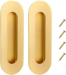 Malimali 6 Inch Gold Recessed Finger Flush Pulls for Pocket Door Closet Door, Sliding Barn Door Handle Hardware Brushed Gold Stainless Steel Oval Door Pulls (2 Pack)