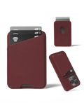 Mujjo Full Leather Magnetic Wallet for iPhone 16/15/14/13/12 - MagSafe Compatible, Three-Card Easy-Access Design, Made from Luxurious Leather & Microfiber, Slim Secure Design (Burgundy)