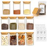 Xsiuyue Glass Jars with Bamboo Lids 12 Pack, 250ml/8oz Spice Jars with Lids and Labels, Airtight Kitchen Glass Storage Jars Spice Containers For Herbs, Sugar, Nuts, Candy, Tea