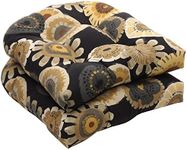 Pillow Perfect Indoor/Outdoor Black/Yellow Floral Wicker Seat Cushions, 2-Pack