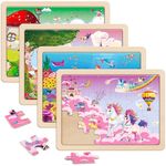 SYNARRY Unicorn Mermaid Princess Fairy Wooden Puzzles for Kids 3-5, 4 Packs 24 PCs Jigsaw Puzzles for Kids 4-6, Unicorn Toys Gifts for Toddlers 3-5, Wood Puzzles for 3 4 5 6 Year Old Girls