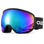 Odoland Ski Goggles - OTG Snowboard Goggles for Men and Women - Anti-Fog UV400 Protection and Helmet Compatible, Black Frame Blue Lens