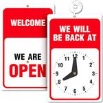 ASSURED SIGNS Will Return Sign With Clock - 9.25 x 5.75 Inch - Bright Red and White Colors - Includes Suction Cup - Ideal Be Right Back Signs for Business, Retail Store, Office Door or Window