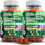 Digestive Enzymes with Probiotics and Prebiotics For Digestive Health Gummies + L-Glutamine For Gut Health Bromelain Turmeric Licorice Fiber Apple Pectin Inulin FOS Plant Pased Vegan Gummy Vitamins