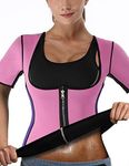 DoLoveY Neoprene Slimming Vest with Sleeves Exercise Workout Waist Trainer Corset Top Sauna Sweat Suits Hot Body Shapers for Weight Loss (Pink, Medium)