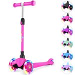 BELEEV Scooter for Kids Age 2-6, 3 Wheel Scooter for Toddlers Girls Boys, Kick Scooter with 4 Adjustable Height, Lean to Steer, Light up Wheels, Extra-Wide Deck, Push Scooter for Children(Rose Pink)