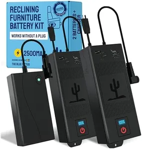 The Blue Cactus Company Two Universal Battery Packs for Reclining Furniture with LCD Display - Wireless 2500mAh Rechargeable Battery Packs with One Charger and Power Cord Combo