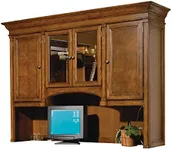Hekman Furniture Executive Deck – Traditional Office Hutch with Adjustable Shelves, Glass Doors, Task Lighting & Wire Management Classic Burl Wood Desk Storage for Home & Office Decor