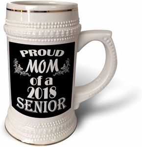 3dRose Stein Mug, 10.5" by 4.5", Proud Mom of 2018 Senior. Black and White