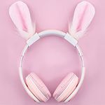 RUKUHOT Cute Bunny Ears Headphone Attachment,Adjustable Straps Fit Logitech G PRO HypreX Cloud/Cloud Flight Headphones,Cosplay Funny Rabbit Ears Universal for Gaming Headset,(Headphones not Included)