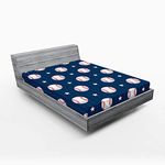 Ambesonne Sports Fitted Sheet, Baseball Patterns on Vertical Striped Background Stars Design, Soft Decorative Fabric Bedding All-Round Elastic Pocket, Queen Size, Blue Red