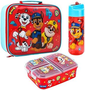 Zawadi Global Paw Patrol Kids Childrens Lunch Box Set – Insulated Lunch Bag, Multicompartment Lunch Box & 540ml Water Bottle - School Travel Lunch Food Set, BPA Free