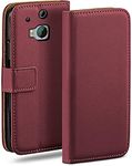 MoEx Flip Case for HTC One M8 / M8s, Mobile Phone Case with Card Slot, 360-Degree Flip Case, Book Cover, Vegan Leather, Maroon-Red