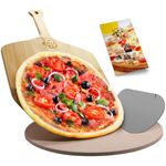 AILUROPODA 13 inch Round Pizza Stone Set with Bamboo Pizza Peel and Scraper Ceramic Pizza Stone for Oven Pizza Stone for Grill