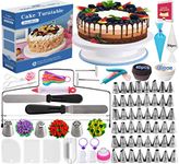 Cake Decorating Supplies Kit 206 PCS Baking Supplies Set for Beginners With Cake Turntable Stand Rotating Turntable,Russian Piping Tips Set, Cake Baking Supplies for Cake Lovers
