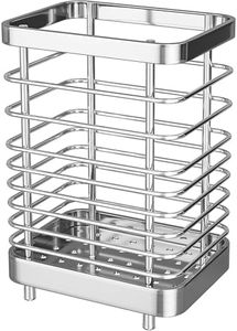 QYINXIU Utensil Holder Kitchen Countertop Organizer, Cutlery Drainer Sink Caddy Storage Drying Rack for Silverware Flatware and Cookware, Stainless Steel (Sliver)