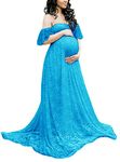 ZIUMUDY Photography Maternity Dress Off Shoulder Lace Baby Shower Pregnant Wedding Dress (Turquoise, Small)