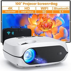 HAPPRUN 5G WiFi Bluetooth Native 1080P Portable Projector - 12000 Lumens, 4K Support, 300" Outdoor Movie Projector Compatible with Smartphone, HDMI, USB, AV, TV Stick, and PS5