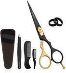 B-FOKUS Professional Hair Scissors, 5.5” German Stainless Steel Scissors for Hair Cutting and Beard Trim, Barber Scissors Come with Pouch, 1 Tweezers, 1 Beard Comb and 1 Mustache Comb.