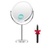 Auxmir 10X Magnifying Vanity Mirror with Tweezers, 6.8'' Double Sided 10X/1X Magnifying Makeup Mirror with Stand, 360° Rotation Bathroom Vanity Mirror for Shaving, Dressing Table, Desktop, Bedroom