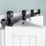 JUBEST 52" Bi-Folding Sliding Barn Door Hardware Track Kit, Heavy Duty Top Mounted Black Roller for 4 Doors, Smoothly & Quietly, Easy to Install (No Door Included)