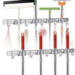 2 Pack Mop and Broom Holder Wall Mount, broom and mop organizer wall hanging, Stainless Steel Broom Hanger, Heavy Duty Mop Holder for Home, Kitchen, Laundry Room, Garage (4 Racks 5 hooks, silver)