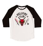 TruffleShuffle Stranger Things Hellfire Club 3 4 Sleeve Baseball T Shirt White/Off White