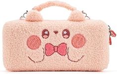 GeekShare Pink Bunny Plush Bag Carry Case Compatible with Nintendo Switch/OLED - Portable Slim Travel Carrying Case with Removable Handle Fit Switch Console & Game Accessories