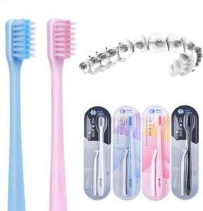 Y-Kelin V-Shaped Orthodontic Toothbrush for Braces Brackets 4 Count (Pack of 1) Soft Bristle with Inter Dental Brush