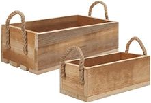 BELLE VOUS Wooden Storage Crates with Rope Handles (2 Pack) - Open Top Nesting Pallet Boxes for Storage - For Use in Homes, Bedrooms, Kitchen, Bathrooms to Organise Books, Toys, Clothes & Towels
