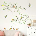 DECOWALL SG-2111 Bird on Tree Branch Wall Stickers Wall Decals Peel and Stick Removable Wall Stickers for Kids Nursery Bedroom Living Room