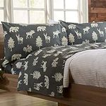 4-Piece Lodge Printed Ultra-Soft Microfiber Sheet Set. Beautiful Patterns Drawn from Nature, Comfortable, All-Season Bed Sheets. (Queen, Forest Animal - Dark Grey)