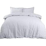 Highams Seersucker Duvet Cover with Pillow Case Bedding Set, Luxury White - Double