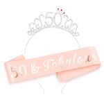 HOWAF 50th Birthday Sash Party Decoration 50 and Fabulous Birthday Satin Sash and Tiara, 50 Birthday Rhinestone Crown Headband Birthday Gift 50th Birthday Accessories for Women