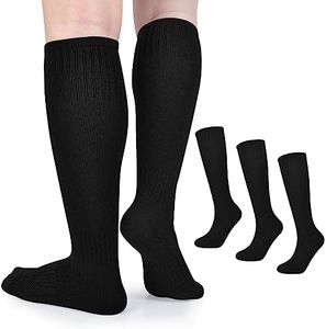 3 Pairs Boys Soccer Socks Kids Football Socks Girls Knee High Socks Baseball Softball Athletic Sports Tube Stockings Kids Youth (Black, L)