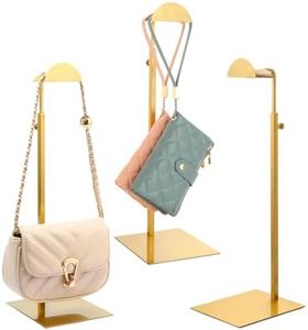 KDYZS+ Purse Display Stands, 3 Pack Gold Purse Display Rack Stainless Steel Handbag Display Stand Adjustable Height Bag Display Stand Holder Anti-fingerprint for Retail Boutiques Commercial Store