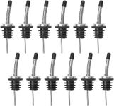 Liquor Pourer, Bottle Pourers for Spirits, 12-Pack Stainless Steel Freeflow Liquor Speed Pourers with Rubber Dust Caps – Tapered Spout for Wine, Whiskey, Gin, Vodka, and More – Reusable & Durable