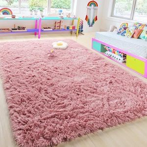 EZONEDEAL Soft Bedroom Rug, Plush Shaggy Carpet Rug for Living Room, Fluffy Area Rug for Kids Room Nursery Home Decor Fuzzy Rugs Anti-Slip Bottom (Grey/Pink/Blush,120 * 160 cm) (Blush, 160 * 230)