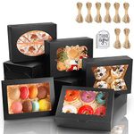 KPOSIYA 65 PCS 8x6x2.5 Inch Cookie Boxes with Window Black Bakery Boxes Pastry Boxes for Gift Giving, Treat, Dessert, Cupcakes, Chocolate, Strawberries, Donuts, Muffins (5 Style Windows)