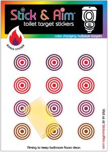 Colour Changing Toilet Target Bullseye Stickers with Sticker Applicator Tool for Cleaner Toilets and Floors. Toilet Aiming Stickers.