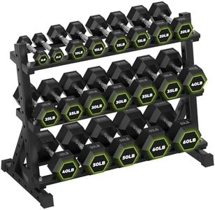 HANDBODE 580lb Hex Dumbbell Set with Heavy Duty Storage Rack, Rubber Coated Fixed Weights 5–60 lb, Non-Roll Hexagon Shape for Stability, Home Gym Strength Training Equipment