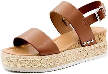 Athlefit Women's Espadrilles Sandals Ankle Strap Buckle Wedge Sandal Open Toe Studded Platform Sandals Light Brown 42