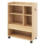 CASART Rolling End Table, Narrow Sofa Side Table with Wheels, Open Shelves & Drawer, Wooden Bedside Table Storage Cabinet for Living Room Bedroom Office (Natural)