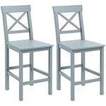 HOMCOM Bar Stools Set of 2, Farmhouse Counter Height Barstools, Solid Wood Bar Chairs with Cross Back and Footrest for Kitchen, Grey