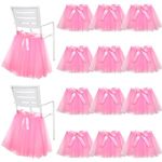 Timgle 12 Set Tulle Chair Tutu Skirt Bulk with Sash Bow Baby Birthday Party Throne Chair Cover High Chair Decor for Wedding Baby Shower Party Supplies Decorations(Pink)