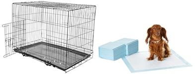 amazon basics Foldable Metal Wire Dog Cage/Crate/Carrier with Tray, Single Door, 36 Inch & Pet Training and Puppy Pads with Leak-Proof Quick-Dry Design, Regular - 50 Piece, Black